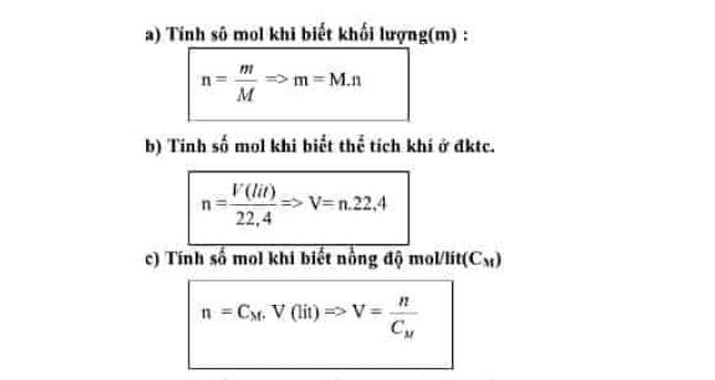 các công thức tính mol cơ bản và ứng dụng