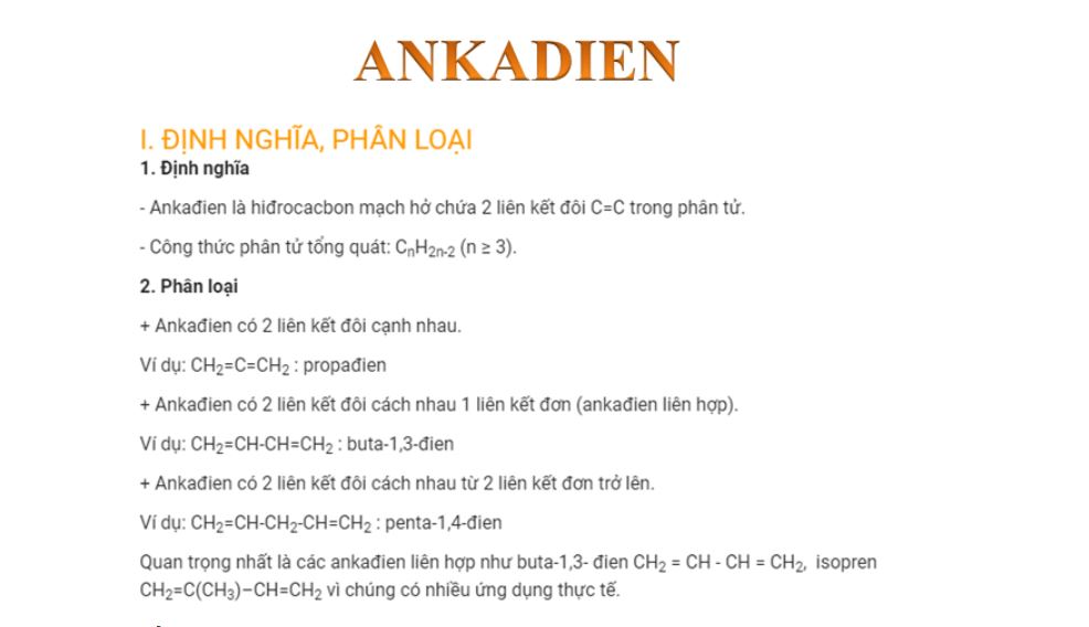 công thức tổng quát của ankađien