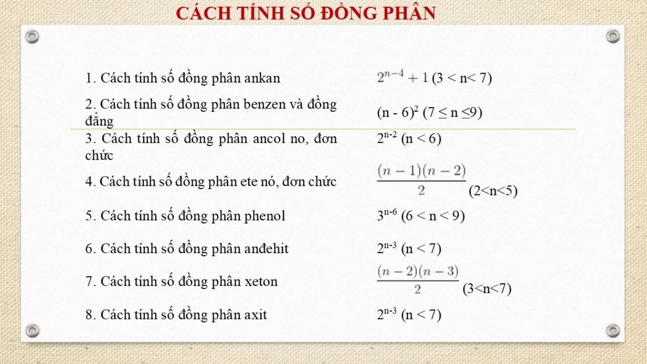 hướng dẫn cách tính nhanh số đồng phân trong hóa học